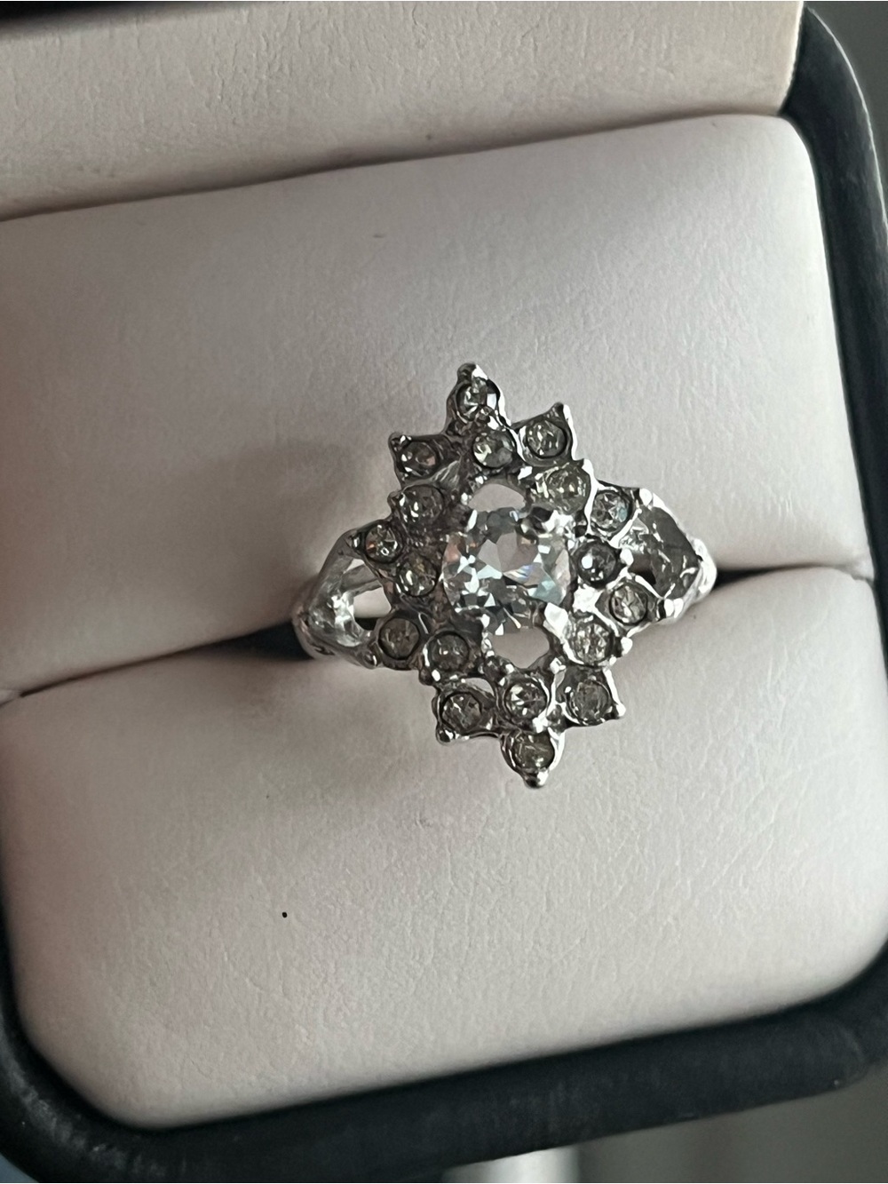 Silver Crystal Floral Cluster Ring - Unbranded